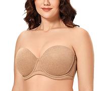 DELIMIRA Women's Strapless Bra Push Up for Bigger Bust Multiway Underwire Smooth Bandeau Bra Chanterelle 38H