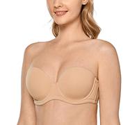 DELIMIRA Women's Strapless Bra Push Up for Bigger Bust Multiway Underwire Smooth Bandeau Bra Taupe Tan 32B