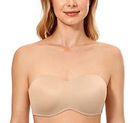 DELIMIRA Women's Strapless Bra Underwire Non Padded Minimiser Plus Size Bandeau Seamless Bra Cashew 38DD