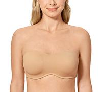 Delimira Women's Strapless Bra Underwire Non Padded Minimiser Plus Size Bandeau Seamless Bra Taupe Tan 40DD