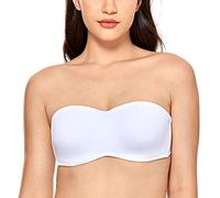 DELIMIRA Women's Strapless Bra Underwire Non Padded Minimiser Plus Size Bandeau Seamless Bra White 36DD