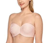 Delimira Women's Strapless Bras for Bigger Bust Minimizer Plus Size Bandeau Underwire Unlined Jacquard Apricot Pink 32G