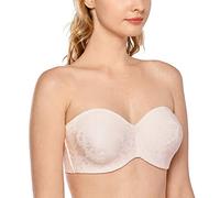 DELIMIRA Women's Strapless Bras for Bigger Bust Minimizer Plus Size Bandeau Underwire Unlined Jacquard Rose White 40D