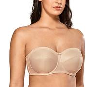 Delimira Women's Strapless Bras Underwire Non Padded Support Multiway Bandeau Bra for Bigger Bust Beige 42F