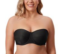 Delimira Women's Strapless Bras Underwire Non Padded Support Multiway Bandeau Bra for Bigger Bust Black 34F