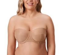 DELIMIRA Women's Strapless Bras Underwire Non Padded Support Multiway Bandeau Bra for Bigger Bust Natural 44D