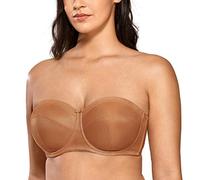 Delimira Women's Strapless Bras Underwire Non Padded Support Multiway Bandeau Bra for Bigger Bust Nutmeg Brown 36DD