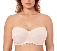 Delimira Women's Strapless Bras Underwire Non Padded Support Multiway Bandeau Bra for Bigger Bust Rose White 40E