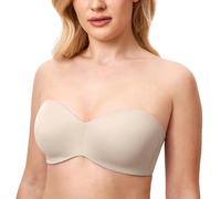 DELIMIRA Women's Strapless Bras Underwire Support Non Padded Plus Size Minimiser Bra Flax Beige 34F