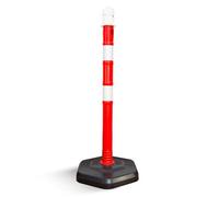 Delineator Post Red | 100cm Traffic Safety Post with 2 Reflective Stripes | PPC Warning Bollard with Chain Hole & Threaded Top Socket for Roads & Parking Areas