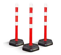Delineator Post Red | 100cm Traffic Safety Post with 2 Reflective Stripes | PPC Warning Bollard with Chain Hole & Threaded Top Socket for Roads & Parking Areas - Set of 3