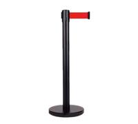 Delineator Post with Base, Safety Bollard, with Detachable Telescopic Belt, Metal Structure, Allows Flexible Space Division(Black)