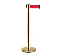 Delineator Post with Base, Safety Bollard, with Detachable Telescopic Belt, Metal Structure, Allows Flexible Space Division(Gold)