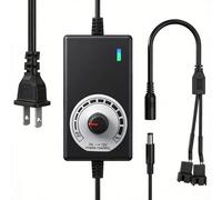 Delinx 12V Power Supply, PC Fan Speed Controller, 100-240vAC to 3-12vDC 24W Adjustable Adapter With Splitter Cable, DC Female to 2 x 3/4 Pin, Multi-Functional