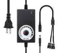 Delinx 12V Power Supply, PC Fan Speed Controller, 100-240vAC to 3-12vDC 24W Adjustable Adapter With Splitter Cable, DC Female to 2 x 3/4 Pin, Multi-Functional