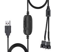 Delinx 8W DC 12V PC Cooling Fan Speed Control,USB to Dual 3-Pin 4-Pin Fan Power Adapter Cable,DC 5V Step up 5-12V Adjustable,with 2-Way Splitter Cable