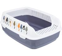 Delio Cat Litter with Rim - Grey/White with Printed Design