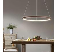Deliouay Modern Round Pendant Lamp with Remote Control, Dimmable, Height Adjustable, Ø60cm, Brown, for Dining Table, Dining Room, Living Room, Kitchen, Chandelier