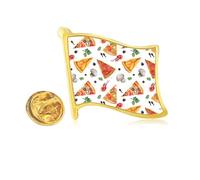 Delious Food Pizza Illustration Pattern Golden Metal Flag Lapel Pin Badge