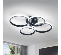 DELIPOP LED Ceiling Light, 48W 5400LM Modern LED Ceiling Lighting, 4 Lights Living Room Ceiling Lamp Acrylic for Bedroom, Kitchen, Dining Room, 6500K Cool White, Black