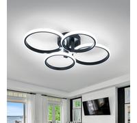 DELIPOP Modern LED Ceiling Light, 56W 6300LM Round Geometry Ceiling Lamp, Black Acrylic Chandelier 6500K Cool White for Bedroom, Kitchen, Dining Room