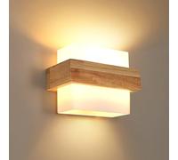 DELIPOP Wood Wall Light, E27 Modern Wall Lamp with Glass Lampshade, Indoor Wall Light Fixtures for Living Room Bedside Bedroom Corridor Hallway Stairs