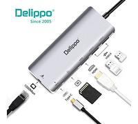 Delippo PD USB C Hub 4K HDMI,2 USB 3.0 Ports,Type C Adapter,SD Card Reader,1000M Ethernet ports 6 IN 1 multifunction adapter For MacBook Pro,Dell XPS 15 13, for Lenovo Yoga 720, Chromebook,Galaxy
