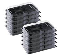 delisupplies 10 x Ultimate Large Sandwich Platter with Lid, Unique Press Stud Secure Closing, Rectangle Food, Cake, Tray Set Black Base Clear Lid Serving Platters for Buffet, Catering, 460 x 310mm