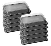 delisupplies 10 x Ultimate Medium Sandwich Platter with Lid, Unique Press Stud Secure Closing, Rectangle Food, Cake, Tray Set Black Base Clear Lid Serving Platters for Buffet, Catering, 350 x 250mm
