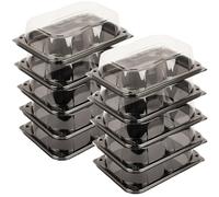 delisupplies 10 x Ultimate Small Sandwich Platter with Lid, Unique Press Stud Secure Closing, Rectangle Food, Cake, Tray Set Black Base Clear Lid Serving Platters for Buffet, Catering, 255 x 180mm