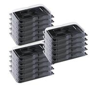 delisupplies 15 x Ultimate Large Sandwich Platter with Lid, Unique Press Stud Secure Closing, Rectangle Food, Cake, Tray Set Black Base Clear Lid Serving Platters for Buffet, Catering, 460 x 310mm