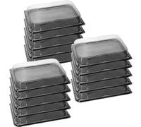 delisupplies 15 x Ultimate Medium Sandwich Platter with Lid, Unique Press Stud Secure Closing, Rectangle Food, Cake, Tray Set Black Base Clear Lid Serving Platters for Buffet, Catering, 350 x 250mm