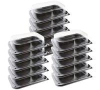 delisupplies 15 x Ultimate Small Sandwich Platter with Lid, Unique Press Stud Secure Closing, Rectangle Food, Cake, Tray Set Black Base Clear Lid Serving Platters for Buffet, Catering, 255 x 180mm