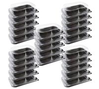 delisupplies 25 x Ultimate Small Sandwich Platter with Lid, Unique Press Stud Secure Closing, Rectangle Food, Cake, Tray Set Black Base Clear Lid Serving Platters for Buffet, Catering, 255 x 180mm