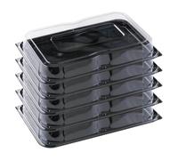 delisupplies 5 x Ultimate Large Sandwich Platter with Lid, Unique Press Stud Secure Closing, Rectangle Food, Cake, Tray Set Black Base Clear Lid Serving Platters for Buffet, Catering, 460 x 310mm