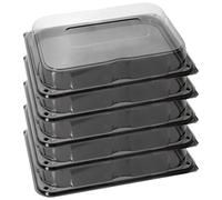 delisupplies 5 x Ultimate Medium Sandwich Platter with Lid, Unique Press Stud Secure Closing, Rectangle Food, Cake, Tray Set Black Base Clear Lid Serving Platters for Buffet, Catering, 350 x 250mm