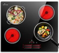 DELITEER Ceramic Hob 4 Zone, Electric Hob 60cm, 6000W, Built-in Electric Ceramic Hob, Individual Touch Control, 9 Power Levels, Safety Lock, Timer, for All Pots, Hard Wired, No Plug Included