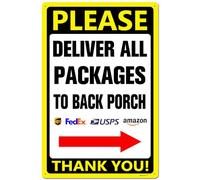 Deliver All Packages to Back Porch with Right Arrow Delivery Sign for Driver - Instructions My Indoor Outdoor Rust Free Aluminum 8"x12"