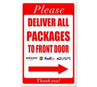 Deliver All Packages to Front Door Right Arrow Delivery Sign for Driver - Instructions Home - Rust - Free Aluminum, Indoor/Outdoor Decor Red White 8"x12"