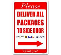 Deliver All Packages to Side Door Right Arrow Delivery Sign for Driver - Instructions Home - Rust - Free Aluminum, Indoor/Outdoor Decor Red White 8"x12"
