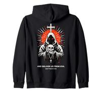 Deliver Us From Evil Matthew 6:13 Dark Christian Bible Verse Zip Hoodie
