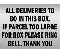 DELIVERIES AND PACKAGES TO GO IN BOX METAL SIGN PERSONALISED PARCELS MESSAGE (Aluminium A5 (200x150mm) Approx)