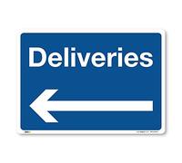 Deliveries arrow left, A1 841x594mm, Self-adhesive Vinyl Sticker, Deliveries access, Warehouse Information Safety Signs
