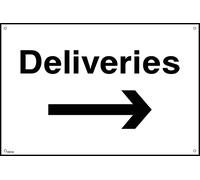Deliveries Arrow Right Sign - 150mm x 100mm - 1.2mm Rigid Plastic Drilled Sign (HS14)