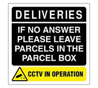 Deliveries if no answer please leave parcels in the parcel box CCTV in operation sticker - self adhesive vinyl sign - Size 120mm x 120mm (1)