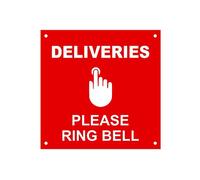 DELIVERIES Please Ring Bell, Entrance Notice Sign - Waterproof Acrylic Drill Holes (Red)