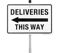 Deliveries Sign with Arrow Left with 28" Long Stake, 12" x 8" .040 Rust Free Aluminum - Reflective, UV Protected and Weatherproof (Arrow Left)