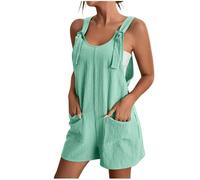 Delivery Linen Dungarees for Women UK Summer Casual Sleeveless Rompers Loose Adjustable Strappy Short Overalls Jumpsuits Buy Again My Orders 2023 Light Green