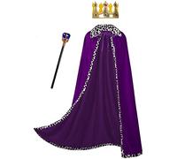 DELIVESS Adult Velvet Robe, Crown, and Scepter with Eternal Palace Style King's Costume Cloak 3PCS Set(55", Purple)
