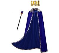 DELIVESS Adult Velvet Robe, Crown, and Scepter with Eternal Palace Style King's Costume Cloak 3PCS Set(59", Blue)